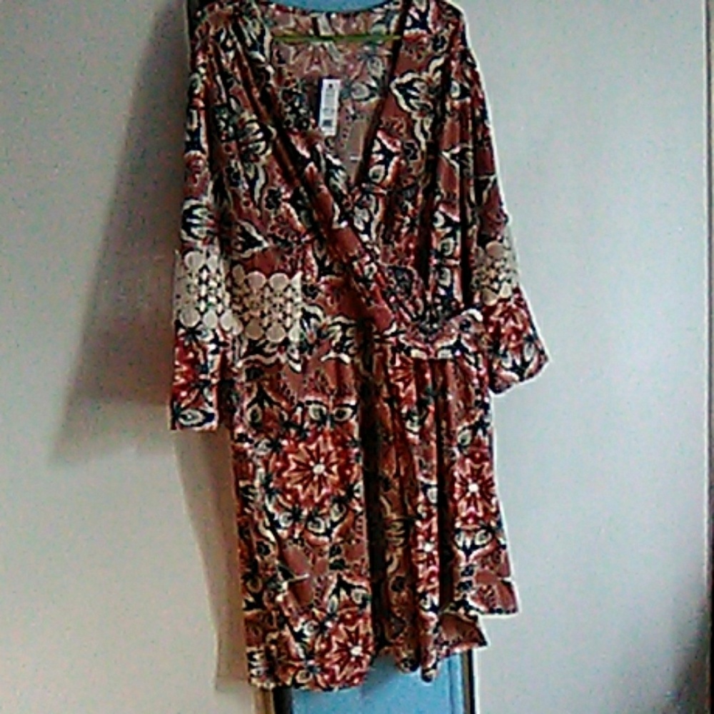 Petite multicolor mock wrap dress New